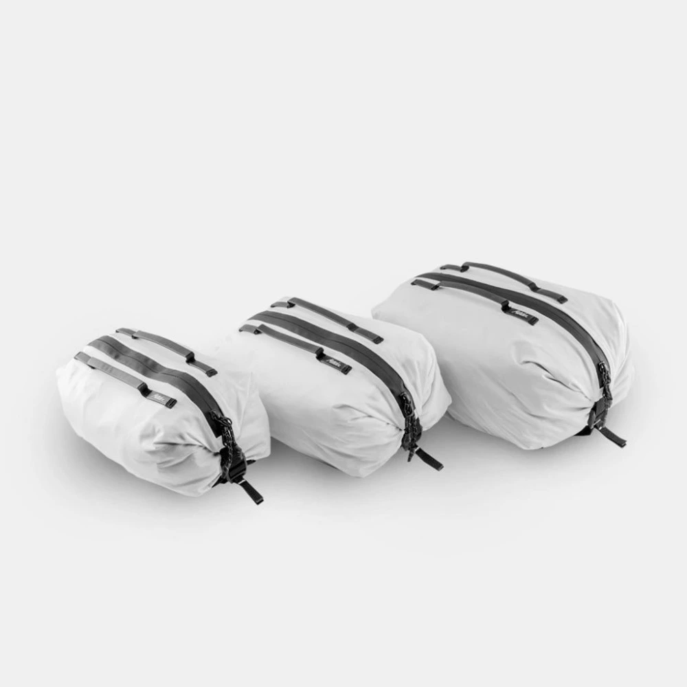 Matador Gear Cube Set, 3 Bucket-Style Compression Packing Cubes, YKK Water Resistant Zips, Compression Straps, Arctic White - MATGCB3001W - Image 5
