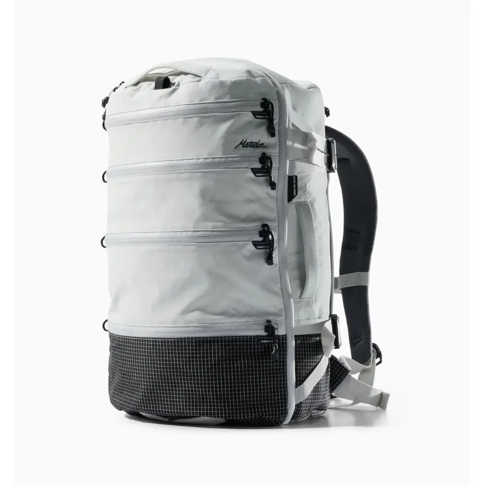 Matador SEG45 Travel Pack 45L, Segmented Organisation, External Zip Access, Clamshell Undercarriage, Backpack and Duffle Carry, Arctic White - MATSEG45001W