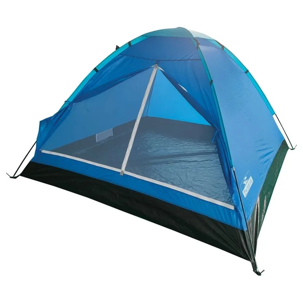 Paradiso 3 Person Polyester Dome Camping Tent, Blue, Crossed-Pole Frame with Large Mesh Door and Sewn-In Groundsheet - 100203N
