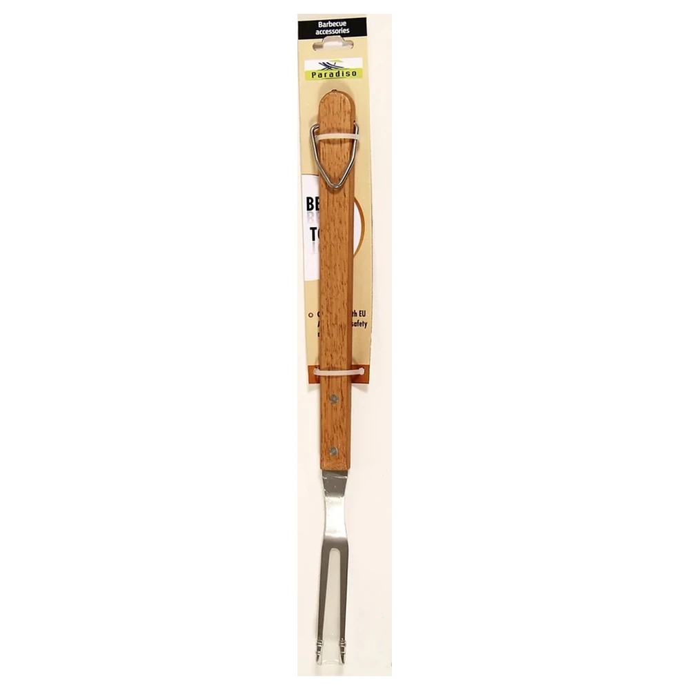 Paradiso BBQ Fork with Stainless Steel Prongs, Natural Wooden Handle & Metal Hanging Loop for Turning and Serving Grilled Meat - 450248-PARADISO