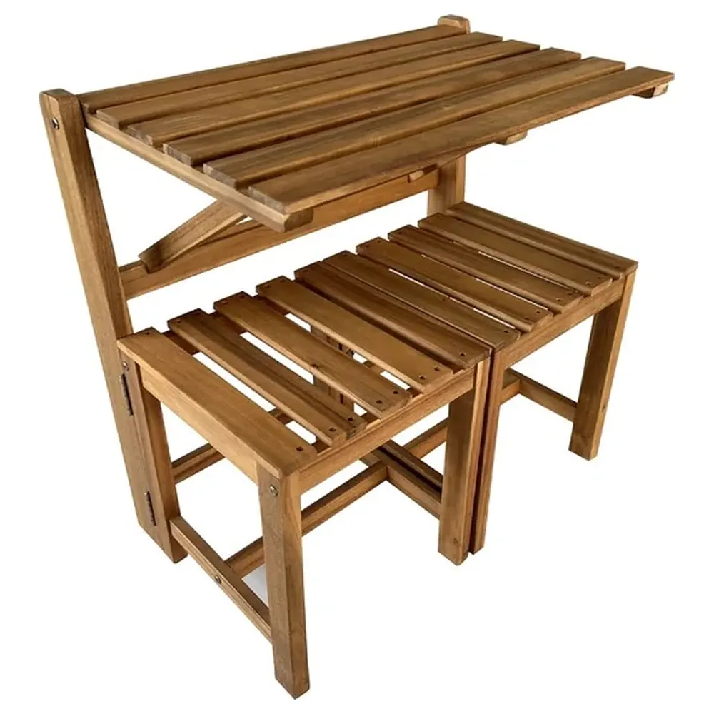 Paradiso Cannes Folding Wooden Balcony Set, Convertible Fold-Down Table and 2 Stools that Turn into a Bench - HHO21066 - Image 2