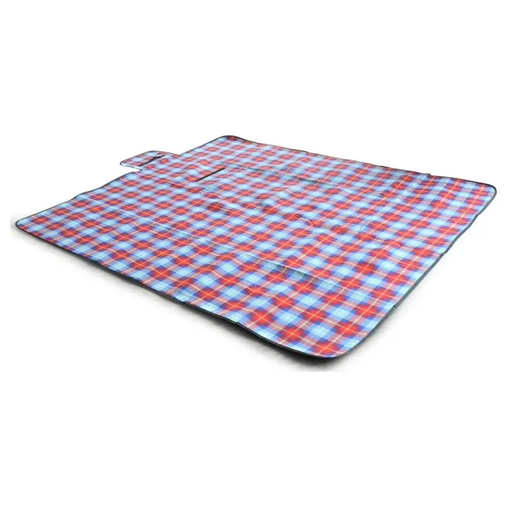 Paradiso Fleece Picnic Rug 150 x 130 cm, Red and Blue Tartan, Soft Roll-Up Blanket with Strap and Carry Handle for Picnics and Camping - TK-PR301FP