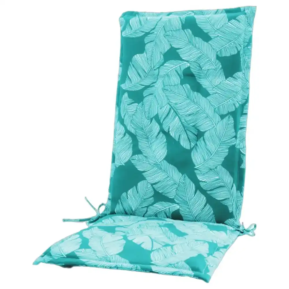 Paradiso High Back Outdoor Chair Cushion, Padded Seat and Back Pad with Tie Fastenings and Tropical Leaf Print for Garden and Patio Chairs - DY3-HB