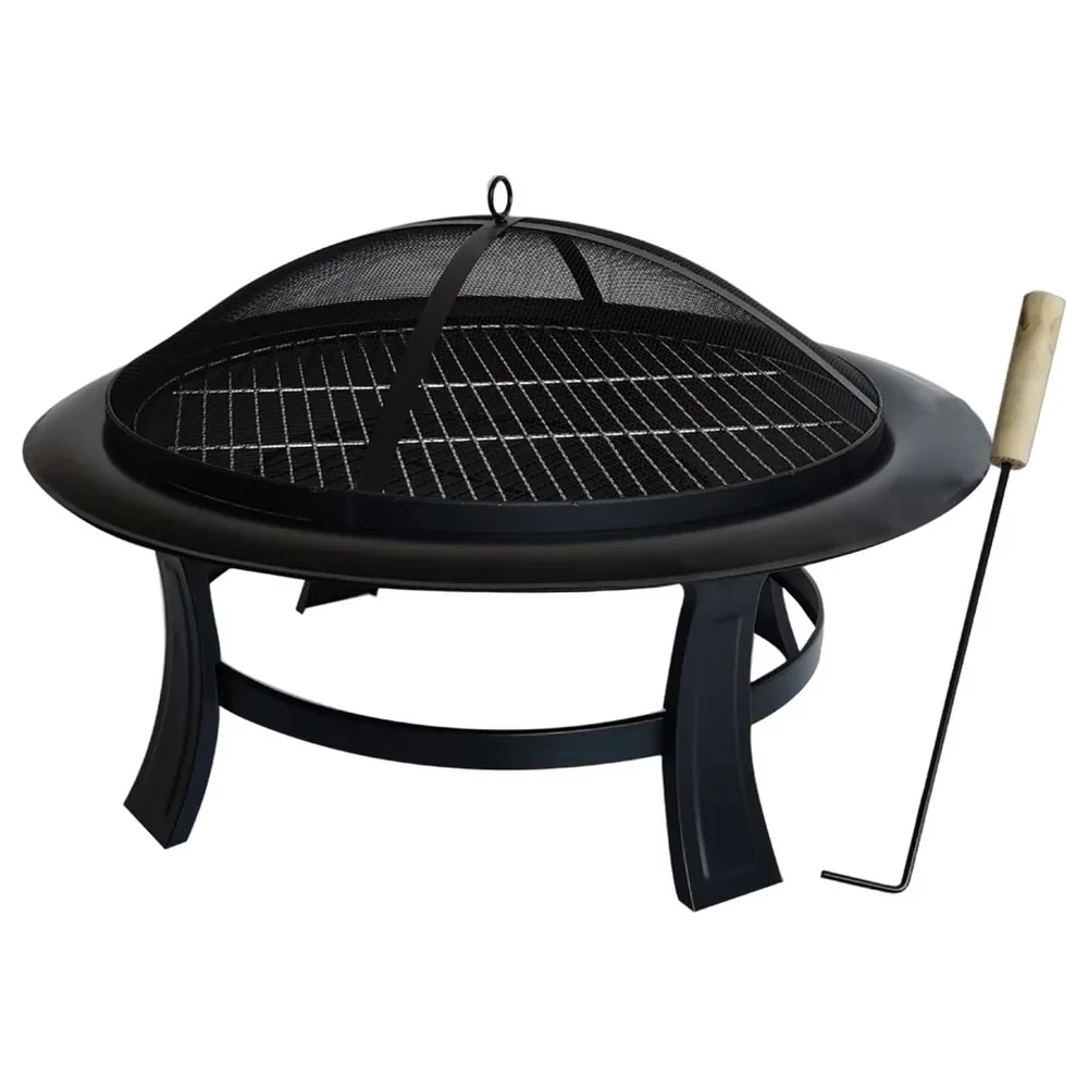Paradiso Outdoor Firepit BBQ 74 cm, 2-in-1 Fire Pit and Charcoal Grill with Mesh Spark Screen, Cooking Grill & Poker for Wood or Charcoal - LF90MS