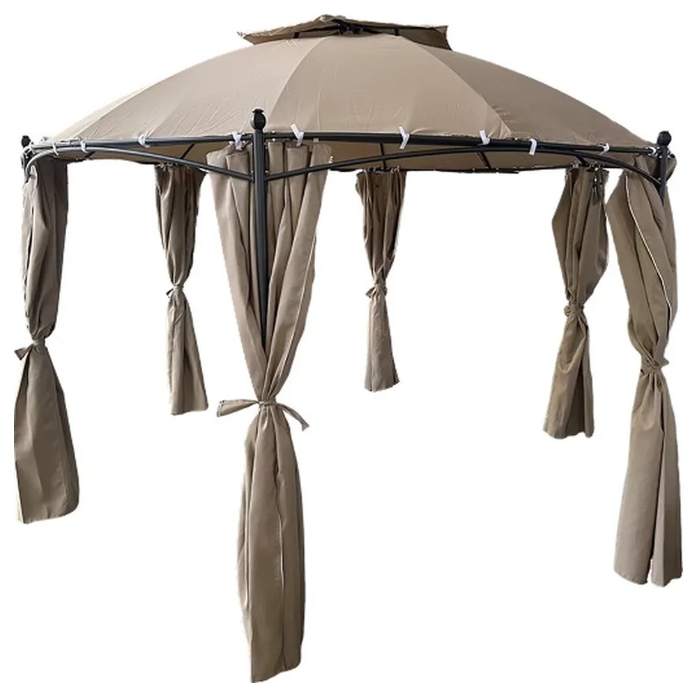 Paradiso Roma Round Steel Gazebo 300 x 300 x 250 cm with Double-Tier Vented Roof and Tie-Back Side Curtains for Garden and Terrace - SGKI-R365 - Image 2