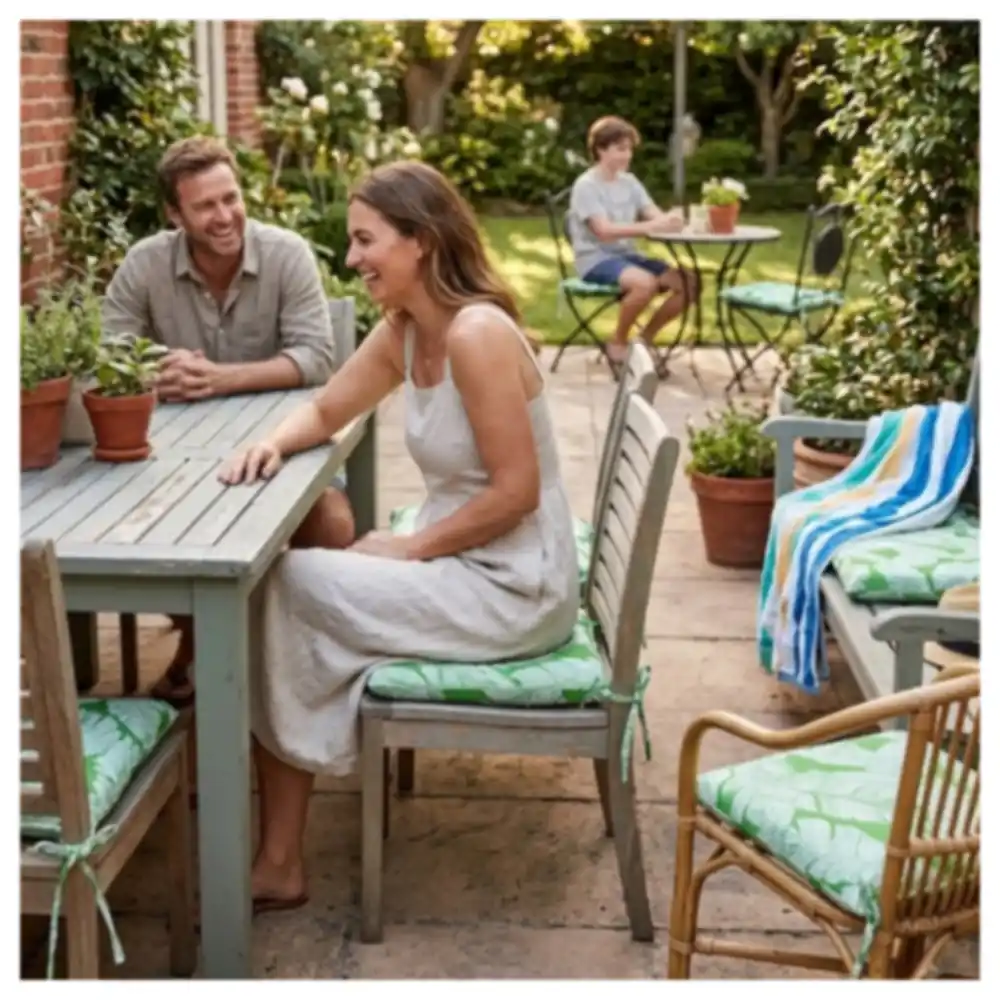 Paradiso Square Outdoor Seat Pad with Tie Fastenings, Soft Padded Tropical Leaf Print Cushion for Garden, Patio and Dining Chairs - DY-N4H - Image 8