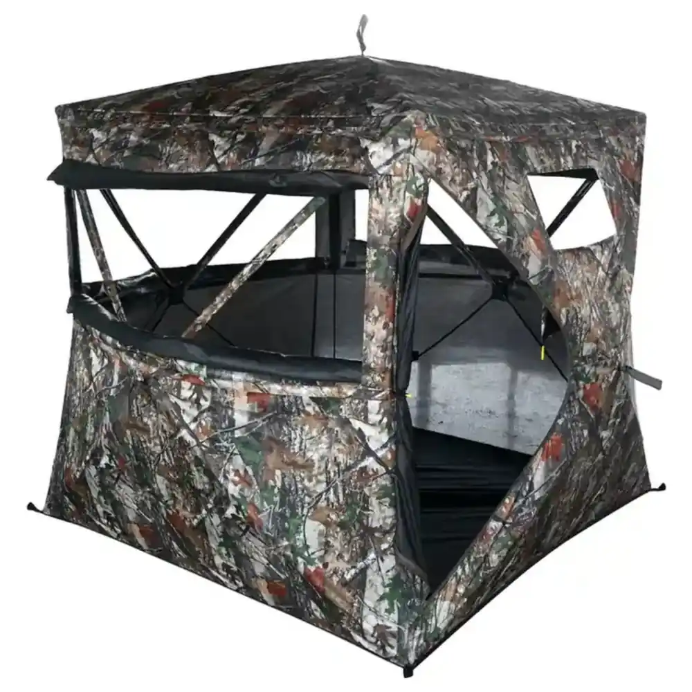 Paradiso Stealth View Automatic Hub Tent, Camouflage Pop-Up Blind with Wide Mesh Viewing Windows, Corner Stake Loops and Carry Bag - TK-CC3011
