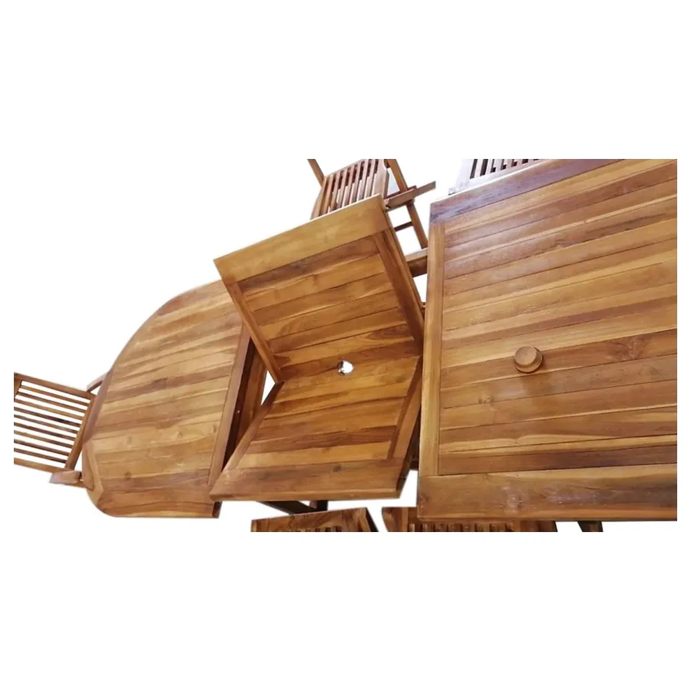 Paradiso Teak-Style Wooden Extendable Outdoor Dining Set for 6 with Oval Butterfly Leaf Table and 6 Folding Chairs - Nime - Image 3