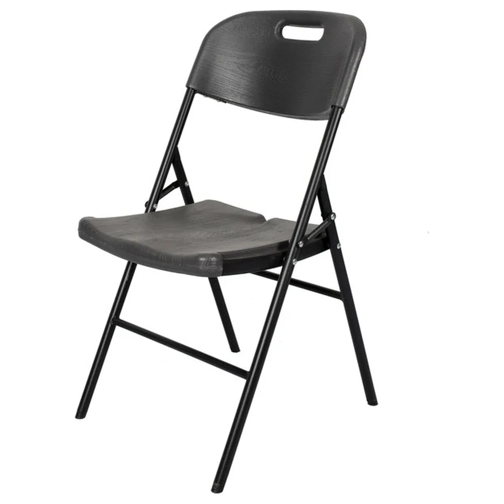 Paradiso Wood Grain Folding Chair with Charcoal Contoured Seat, Black Steel Frame and Carry Handle for Indoor and Outdoor Use - BMHQ-M52