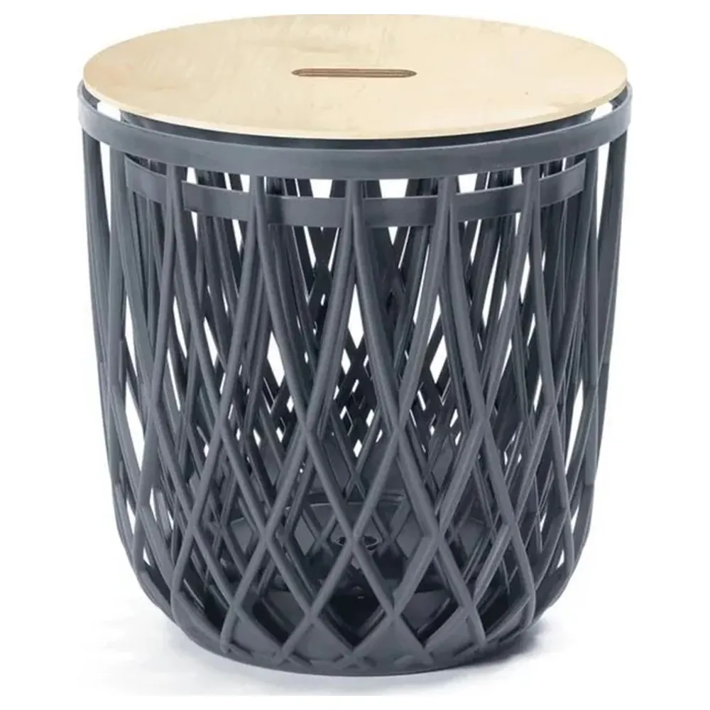 Prosperplast Uniqubo Set 3 Multifunctional Furniture Set, Storage Basket Table with Wood-Effect Lid and 2 Seats, Anthracite - IKUBS3-S433