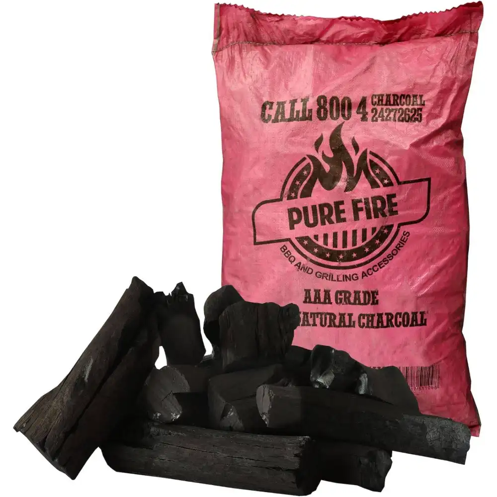 Purefire Natural Charcoal 10kg, Premium Hardwood Lumpwood BBQ Charcoal, Clean Burning, Long-Lasting Heat - NTRLCHCL