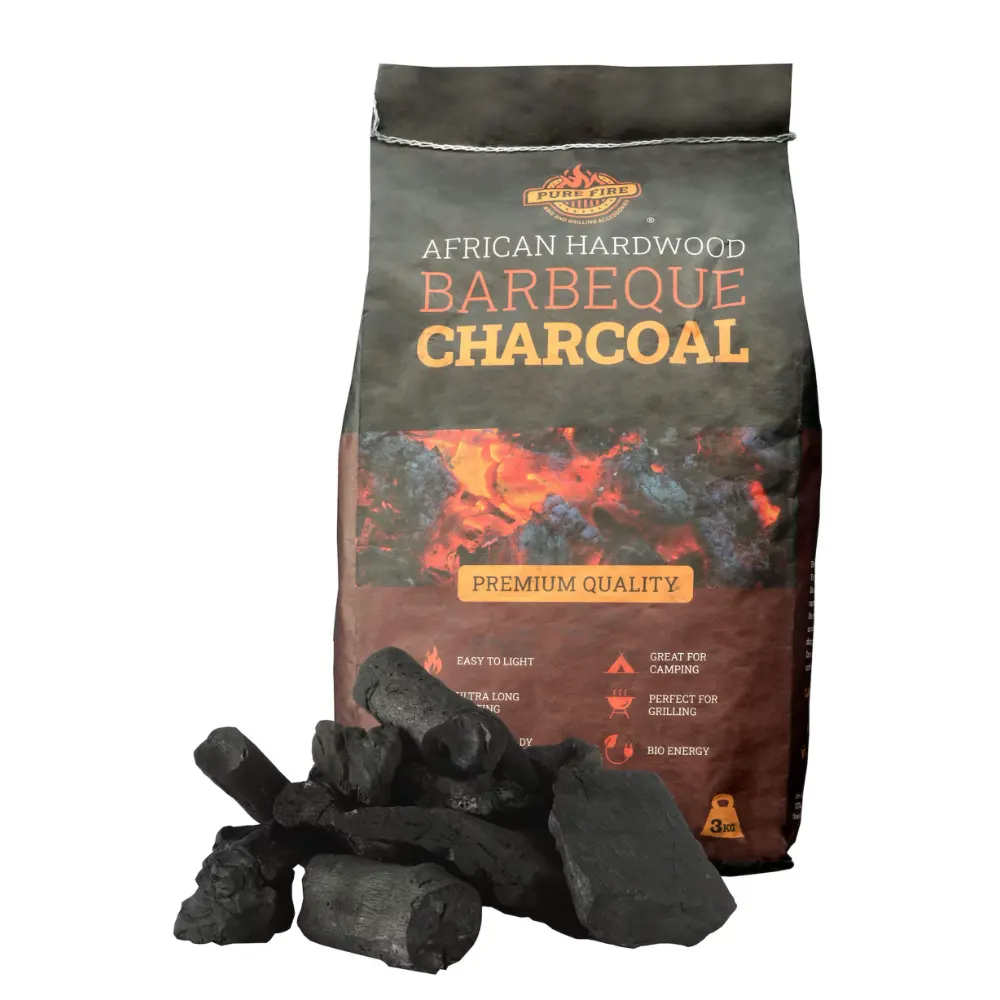 Purefire Natural Hardwood Charcoal 3kg, African Lumpwood BBQ Charcoal, Easy Light, Long Burning, No Smell or Sparks - PF3KGNC