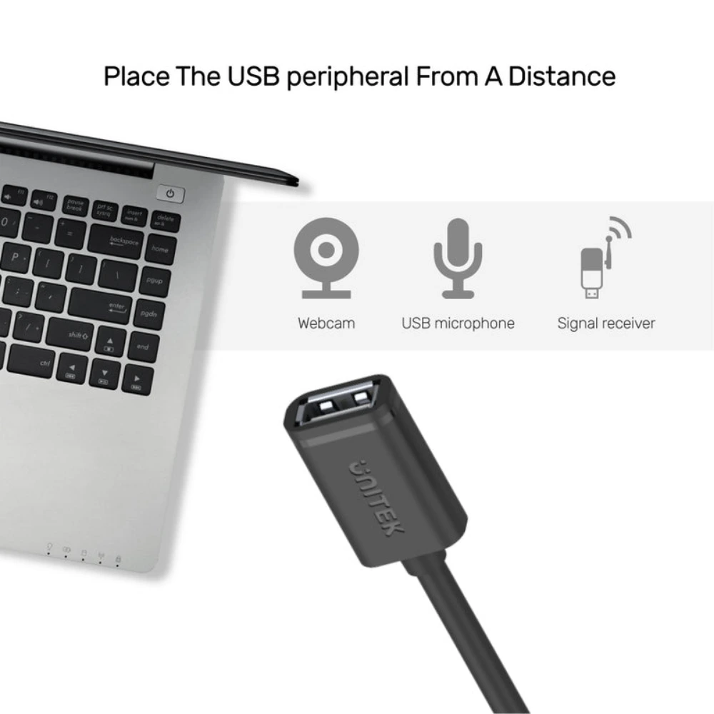 Unitek 5M USB 2.0 Extension Cable, USB-A Male to Female, 480Mbps, Backward Compatible with USB 1.1, Durable, For Flash Drive Keyboard & Printer, Black - Y-C418GBK-5M - Image 4