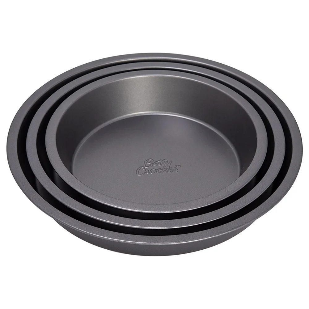 Betty Crocker 3-Piece Non-Stick Round Cake Pan Set 24, 28 and 32 cm, Durable Carbon Steel Bakeware for Layer and Tiered Cakes - BC1055