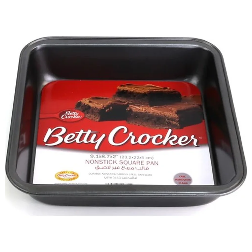 Betty Crocker Non-Stick Square Cake Pan 23.2 x 22 x 5 cm, Durable Carbon Steel Bakeware for Brownies, Bars and Cakes, Grey - BC1004