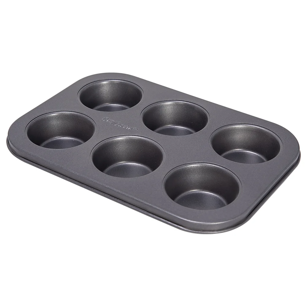 Betty Crocker Nonstick 6 Cup Muffin Pan, Carbon Steel Bakeware Tray for Muffins and Cupcakes, 26.5 x 18.5 cm, Dark Grey - BC1009