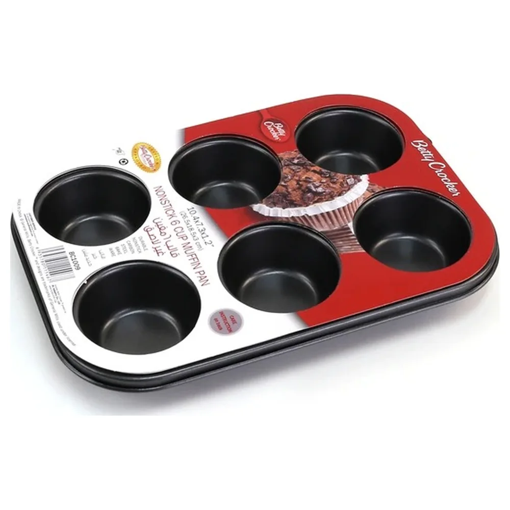 Betty Crocker Nonstick 6 Cup Muffin Pan, Carbon Steel Bakeware Tray for Muffins and Cupcakes, 26.5 x 18.5 cm, Dark Grey - BC1009 - Image 2