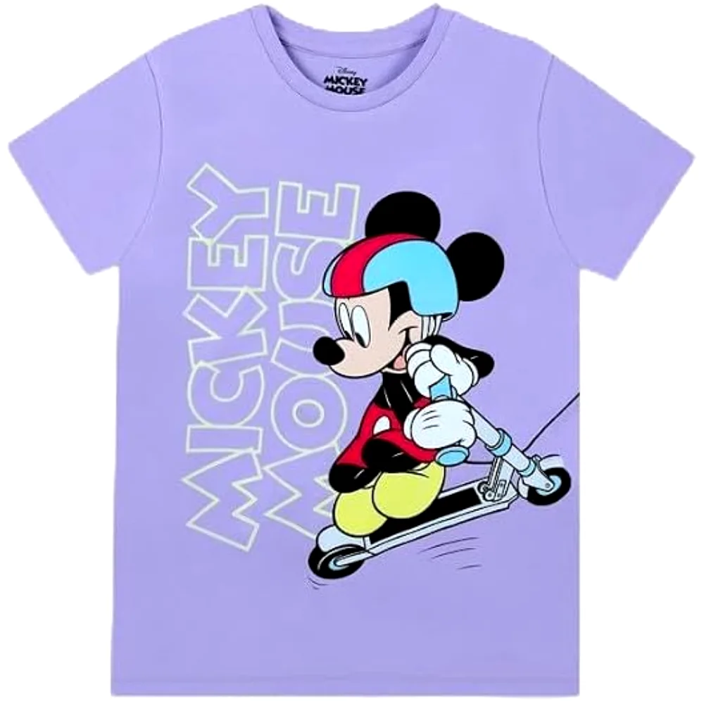 Disney Mickey Mouse Girls T-Shirt, 100 Percent Cotton, Crew Neck Short Sleeve, Regular Fit, Casual Wear, 8-9 Years, Purple - TU22648-8-9Y