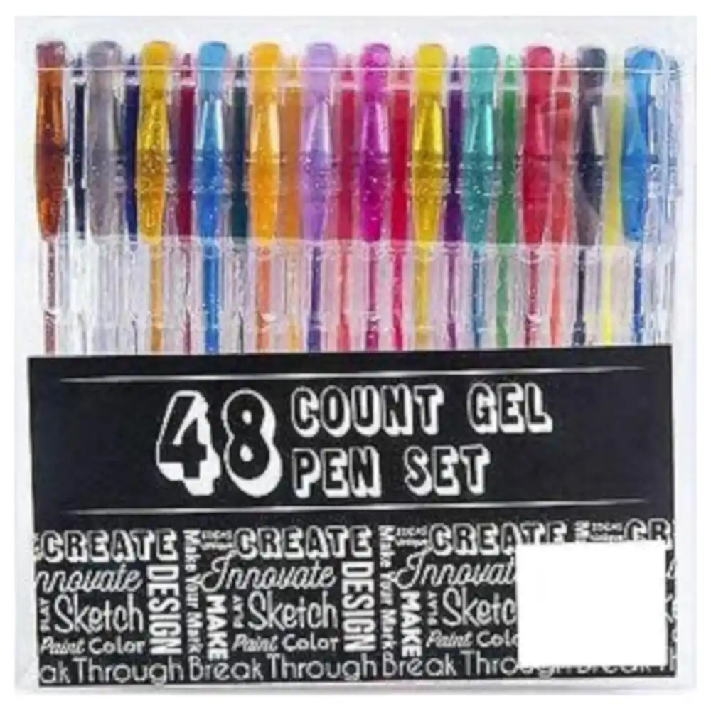 GulfDealz 48-Count Gel Pen Set with Metallic, Glitter, Pastel and Neon Colours for Adult Colouring, Drawing and Scrapbooking