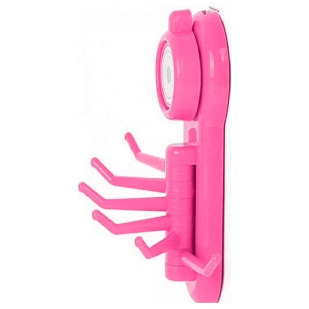 GulfDealz 6 Hook Suction Cup Towel Hanger with Lock and Unlock Knob, Drill-Free Reusable Wall Organiser for Bathroom and Kitchen, Pink