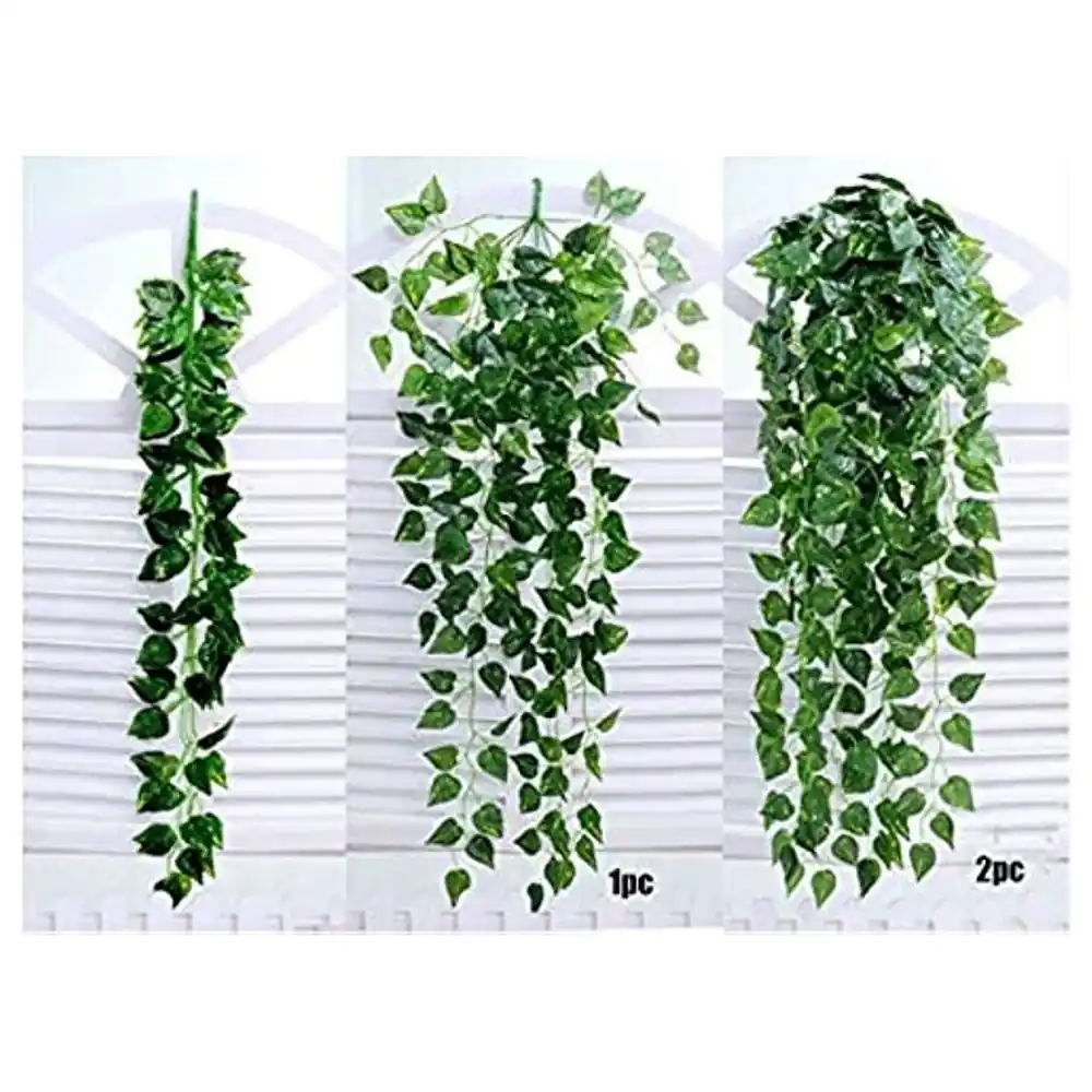 GulfDealz Artificial Hanging Vine Plant Garland, Pair of 2 Bunches with Trailing Green Leaves, approx 90 cm Long, for Home, Garden and Wall Decoration - Image 2