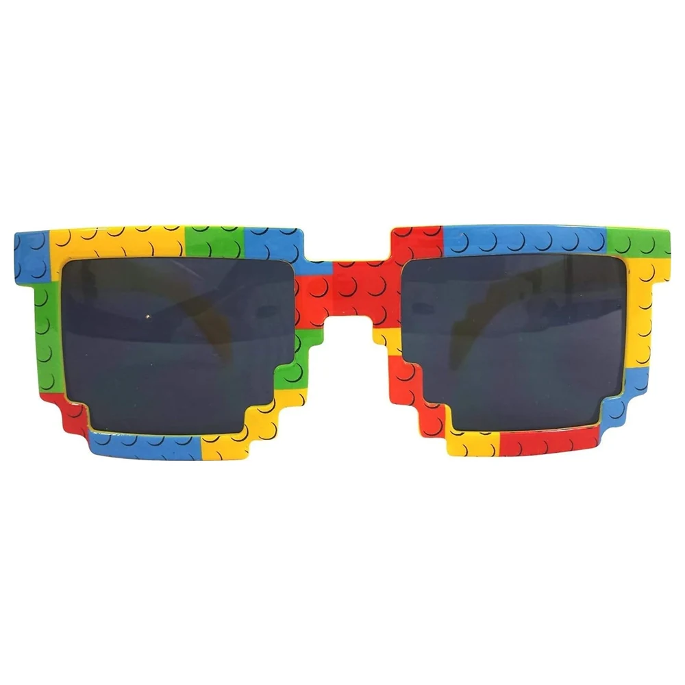 GulfDealz Brick-Theme Kids Sunglasses with Building Brick Stud Frame, Multicolour Plastic Party Glasses for Brick-Loving Kids