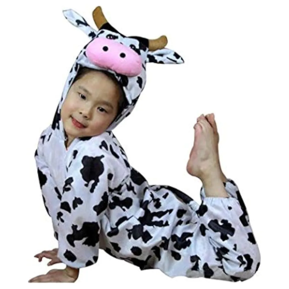 GulfDealz Moo Cow Hooded Jumpsuit Costume, Soft Flannel Unisex Onesie with Horns and Ears for Halloween and Parties, Black and White, X-Large