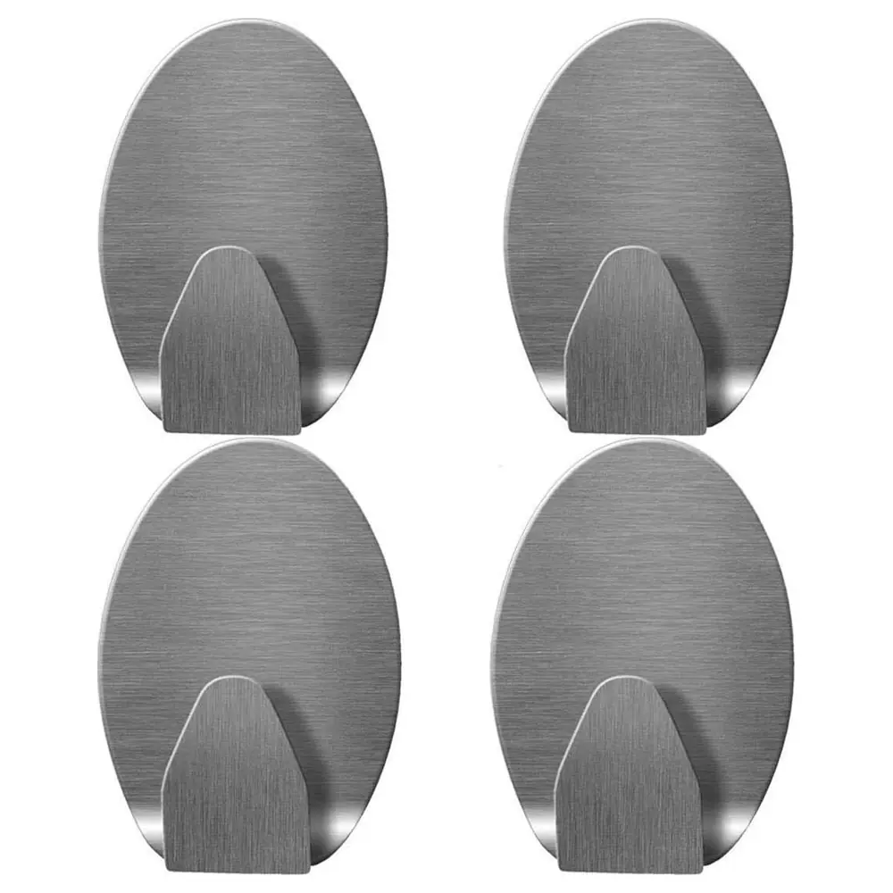 GulfDealz Self-Adhesive Stainless Steel Wall Hooks Set of 4, Brushed SUS-304 Rust-Proof Waterproof No-Drill Hangers for Kitchen, Bathroom and Office