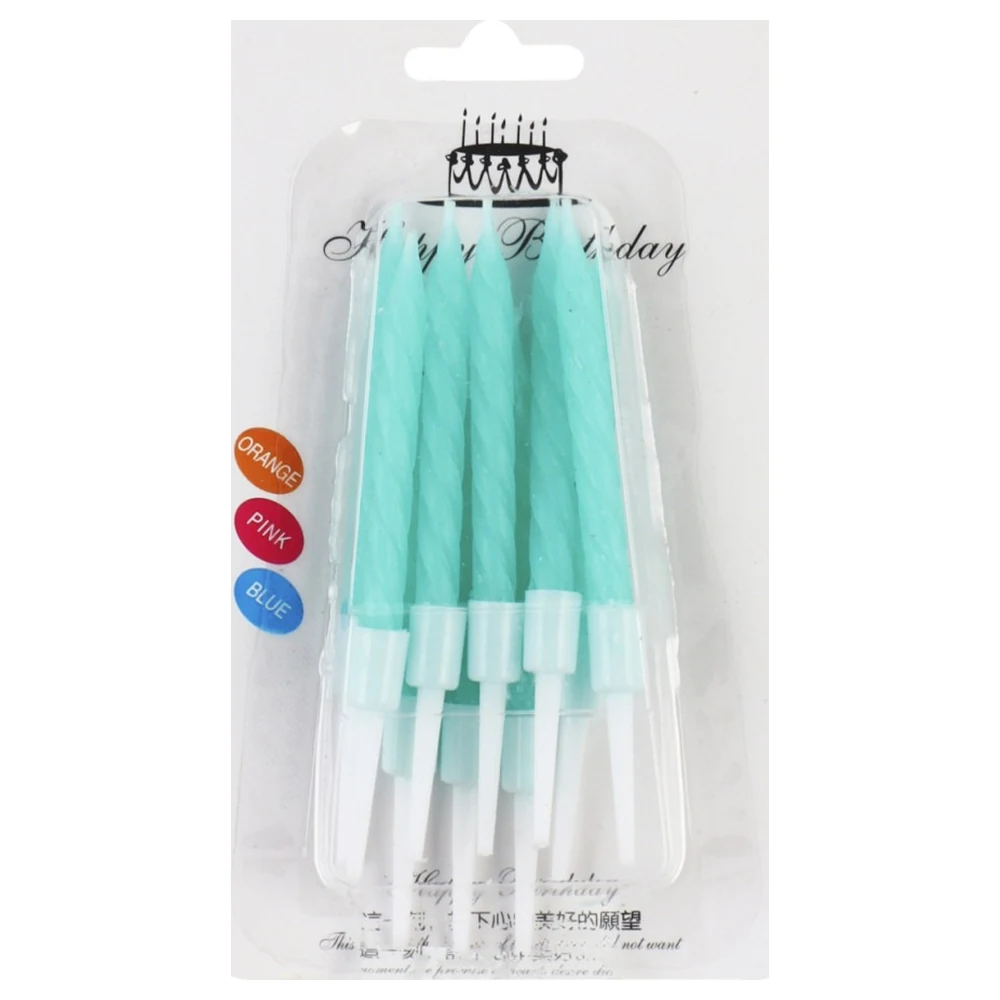 GulfDealz Spiral Birthday Cake Candles with Holders, Pack of 10 Twisted Paraffin Wax Candles with Drip-Catching Stands, Green - Image 5
