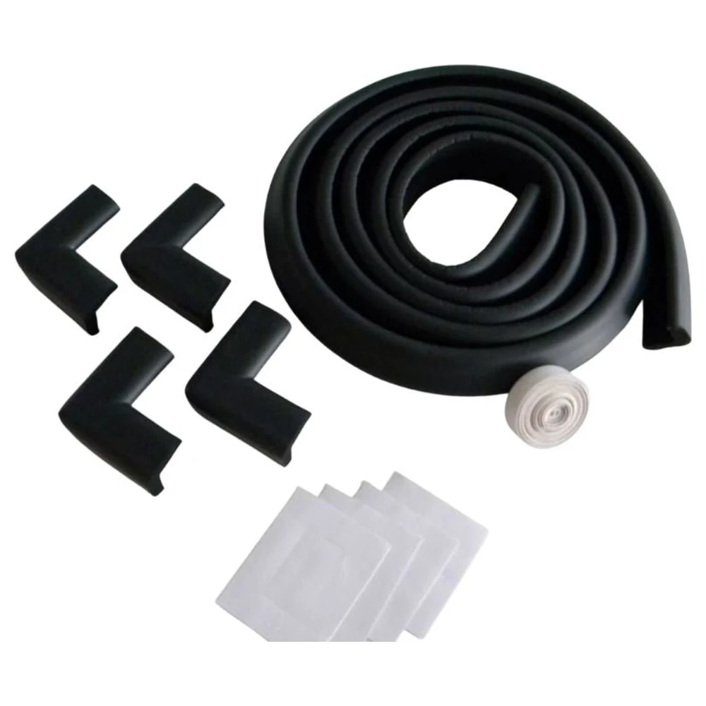 KidCo SecureStick Foam Edge and Corner Protector Set, 10 ft Black Edge Roll with 4 Corner Guards and Double-Sided Tape - S383