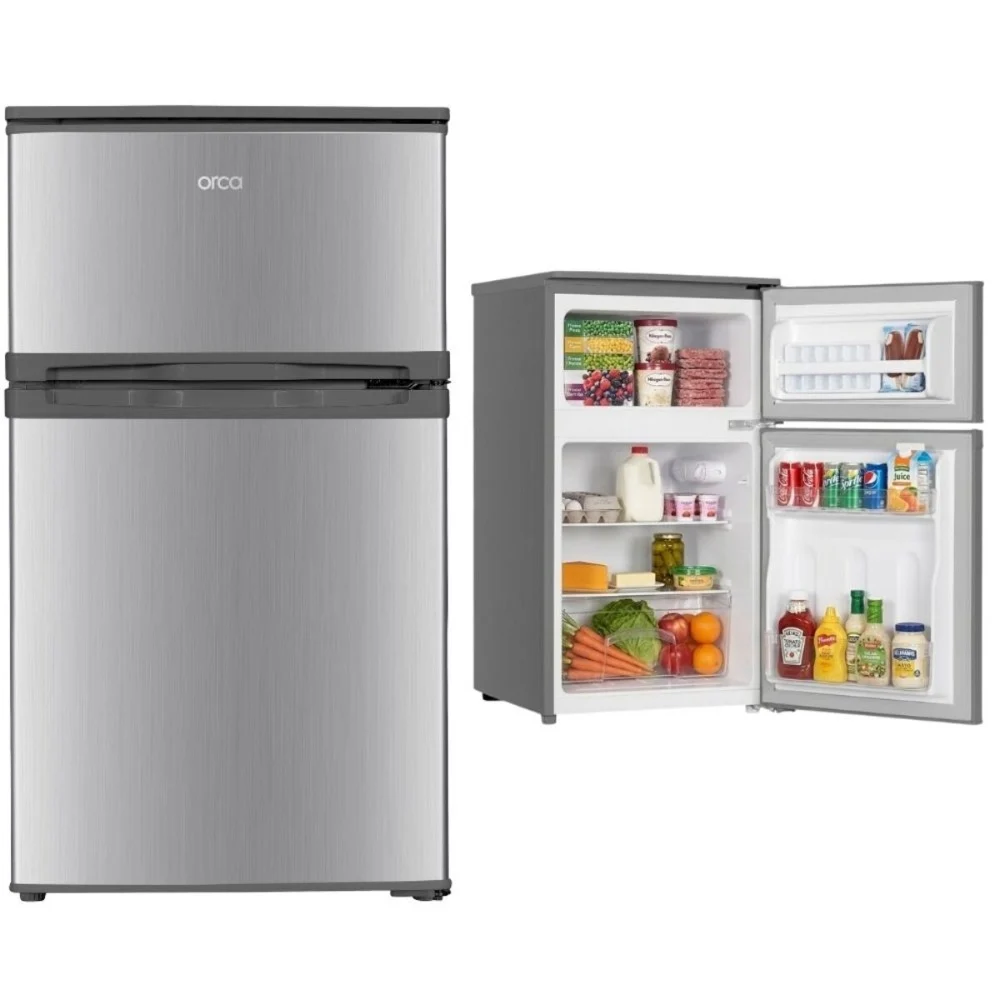 Orca Top-Mount Double-Door Refrigerator, 85-Litre Capacity, Compact Design, Separate Refrigerator and Freezer Compartments, Silver - OR-DF2-11-SLV