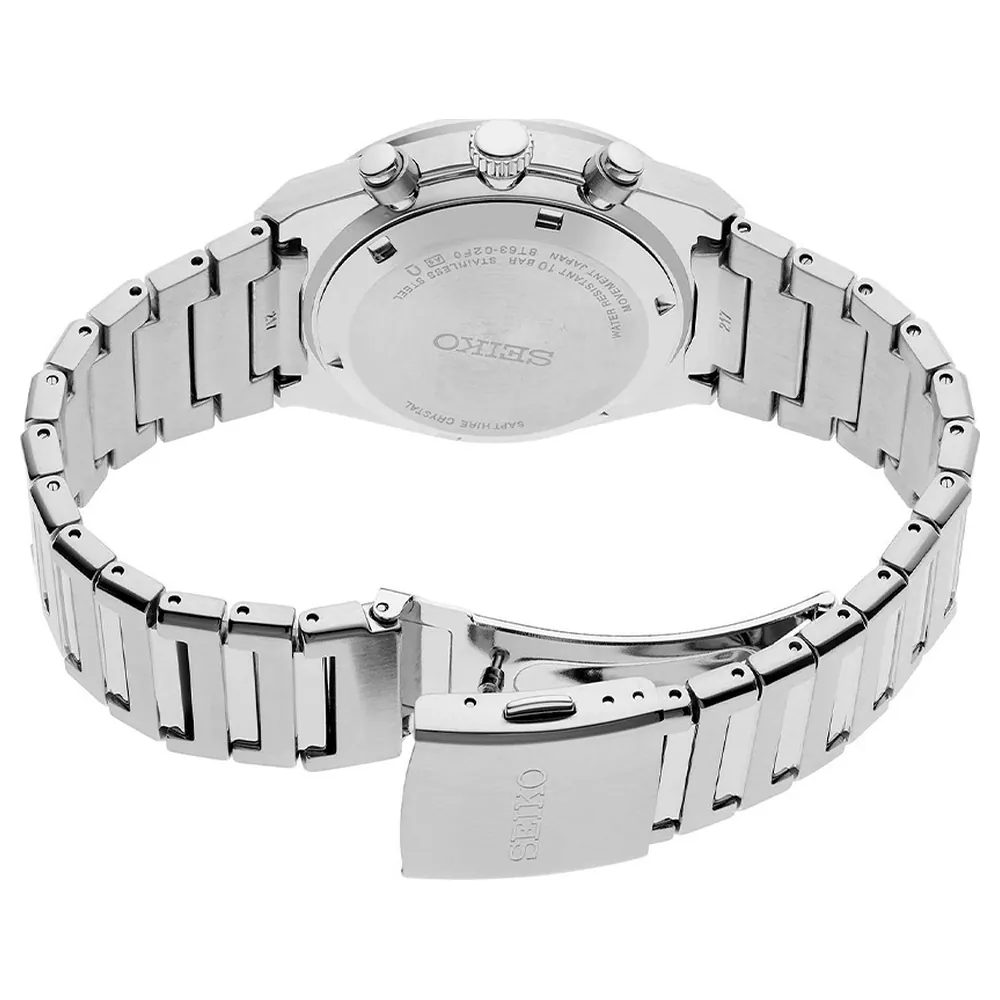 Seiko Quartz Chronograph Mens Watch, Light Blue Textured Dial, 24-Hour Hand, Date, LumiBrite, Steel Bracelet, 100m Water Resistant - SSB459P1 - Image 5
