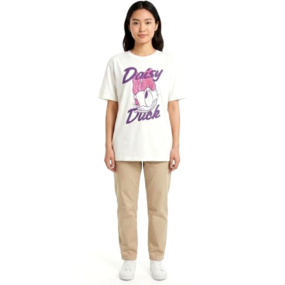 Disney Daisy Duck Women Oversized Drop Shoulder T-Shirt, 100 Percent Cotton, Crew Neck Short Sleeve, Casual Wear, Size M, White - TU26264 - M - Image 4