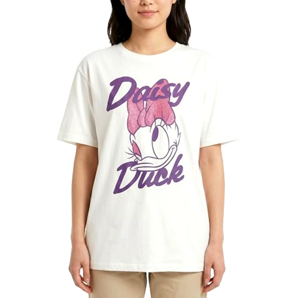 Disney Daisy Duck Women Oversized Drop Shoulder T-Shirt, 100 Percent Cotton, Crew Neck Short Sleeve, Casual Wear, Size XL, White - TU26264 - XL - Image 3