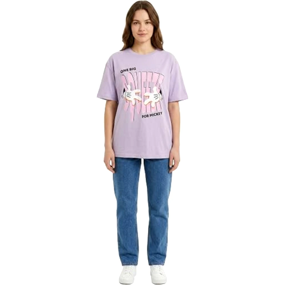 Disney Mickey Power Women Oversized Drop Shoulder T-Shirt, 100 Percent Cotton, Crew Neck Short Sleeve, Casual Wear, Size S, Purple - TU26274 - S - Image 4