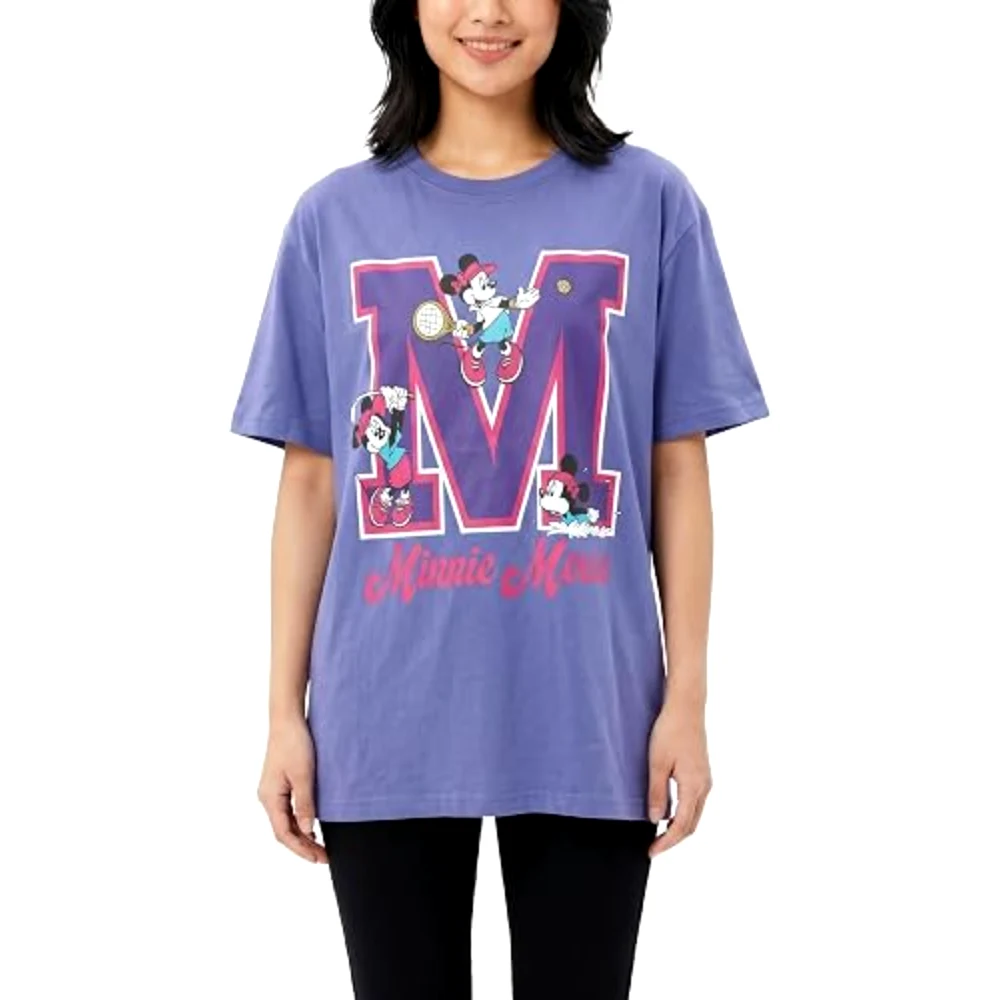 Disney Minnie Mouse M Graphic Women Oversized Drop Shoulder T-Shirt, 100 Percent Cotton, Crew Neck Short Sleeve, Casual Wear, Size M, Blue - TU26258 - M - Image 4