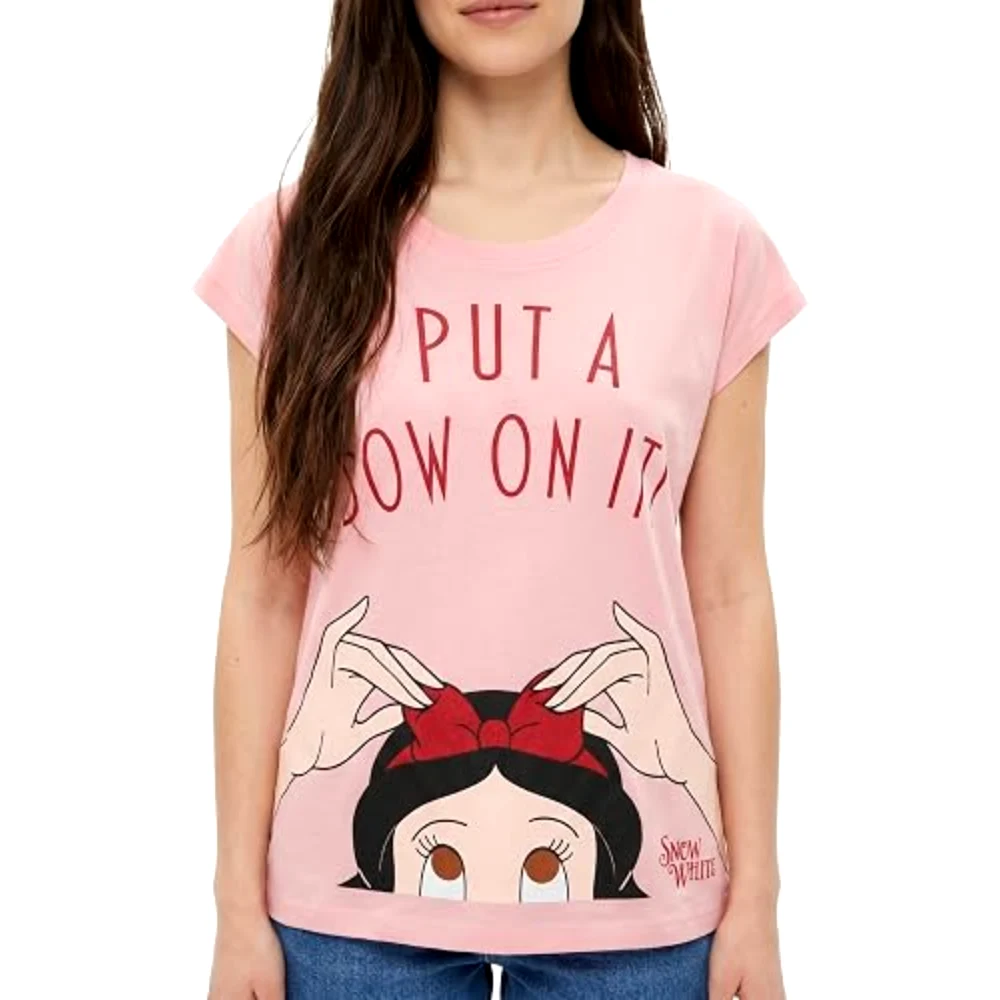 Disney Snow White Cap Sleeve Women T-Shirt, 100 Percent Cotton, Crew Neck Cap Sleeve, Regular Fit, Casual Wear, Size S, Pink - TU25754 - S - Image 3