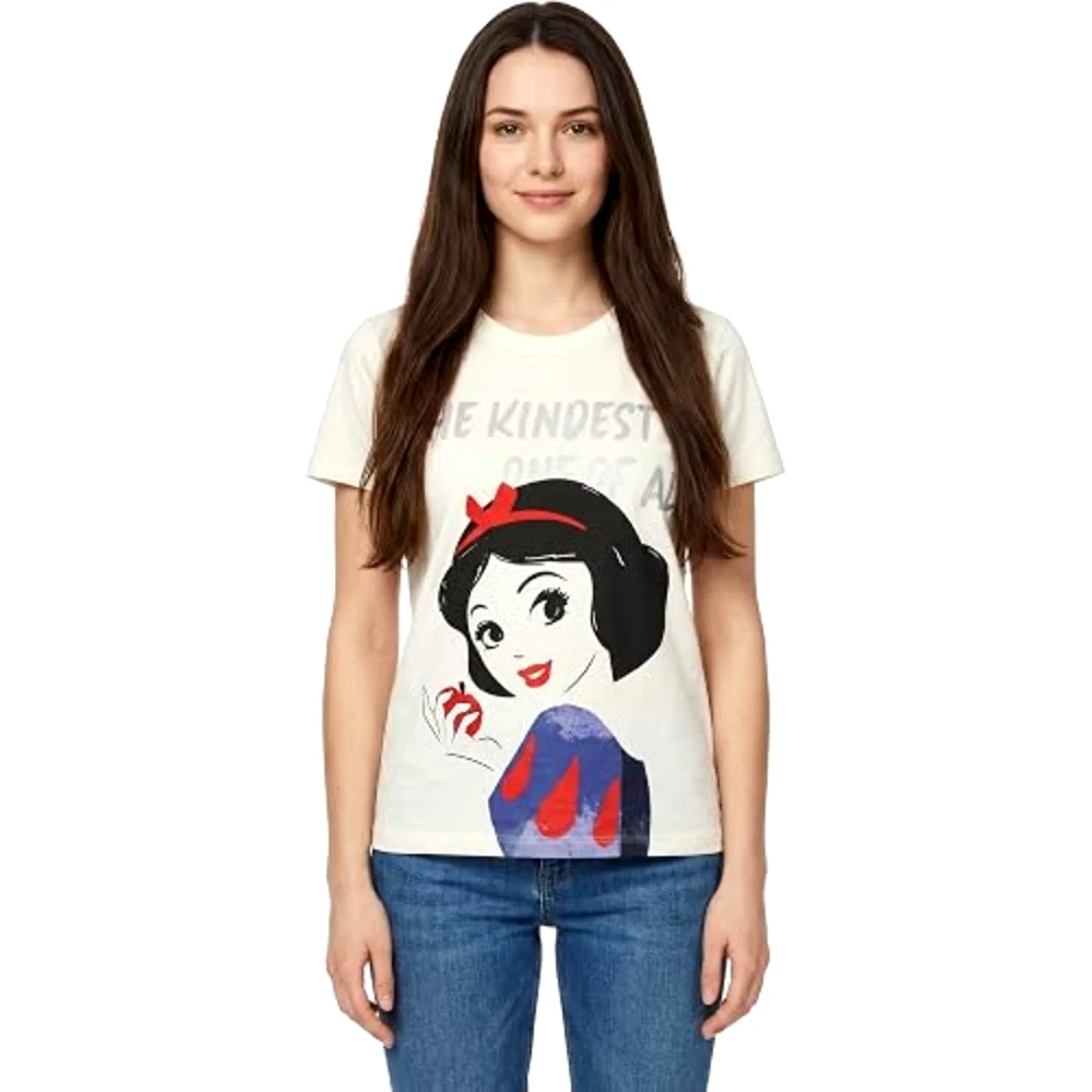 Disney Snow White Classic Women T-Shirt, 100 Percent Cotton, Crew Neck Short Sleeve, Regular Fit, Casual Wear, Size L, White - TU25761 - L