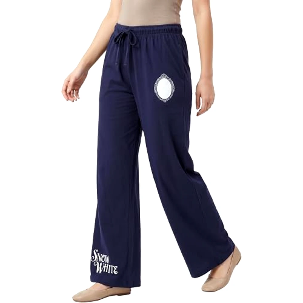 Disney Snow White Women Wide Leg Lounge Pants, 100 Percent Cotton, Wide Leg Fit, Casual Wear, Size M, Navy - TU25762 - M - Image 2