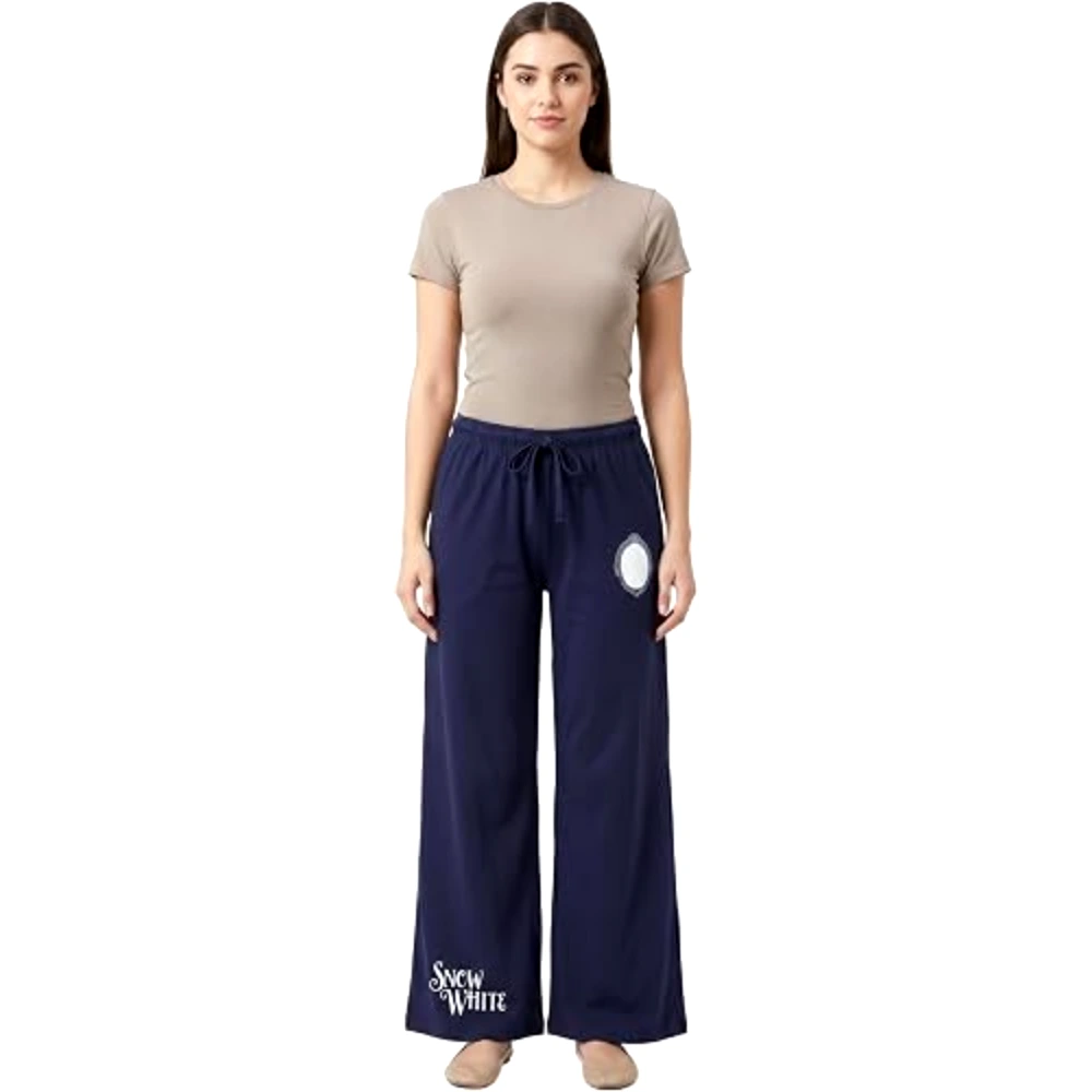 Disney Snow White Women Wide Leg Lounge Pants, 100 Percent Cotton, Wide Leg Fit, Casual Wear, Size S, Navy - TU25762 - S