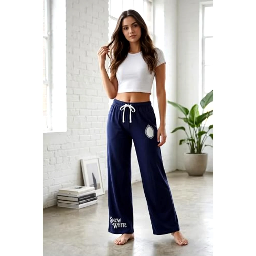Disney Snow White Women Wide Leg Lounge Pants, 100 Percent Cotton, Wide Leg Fit, Casual Wear, Size S, Navy - TU25762 - S - Image 5