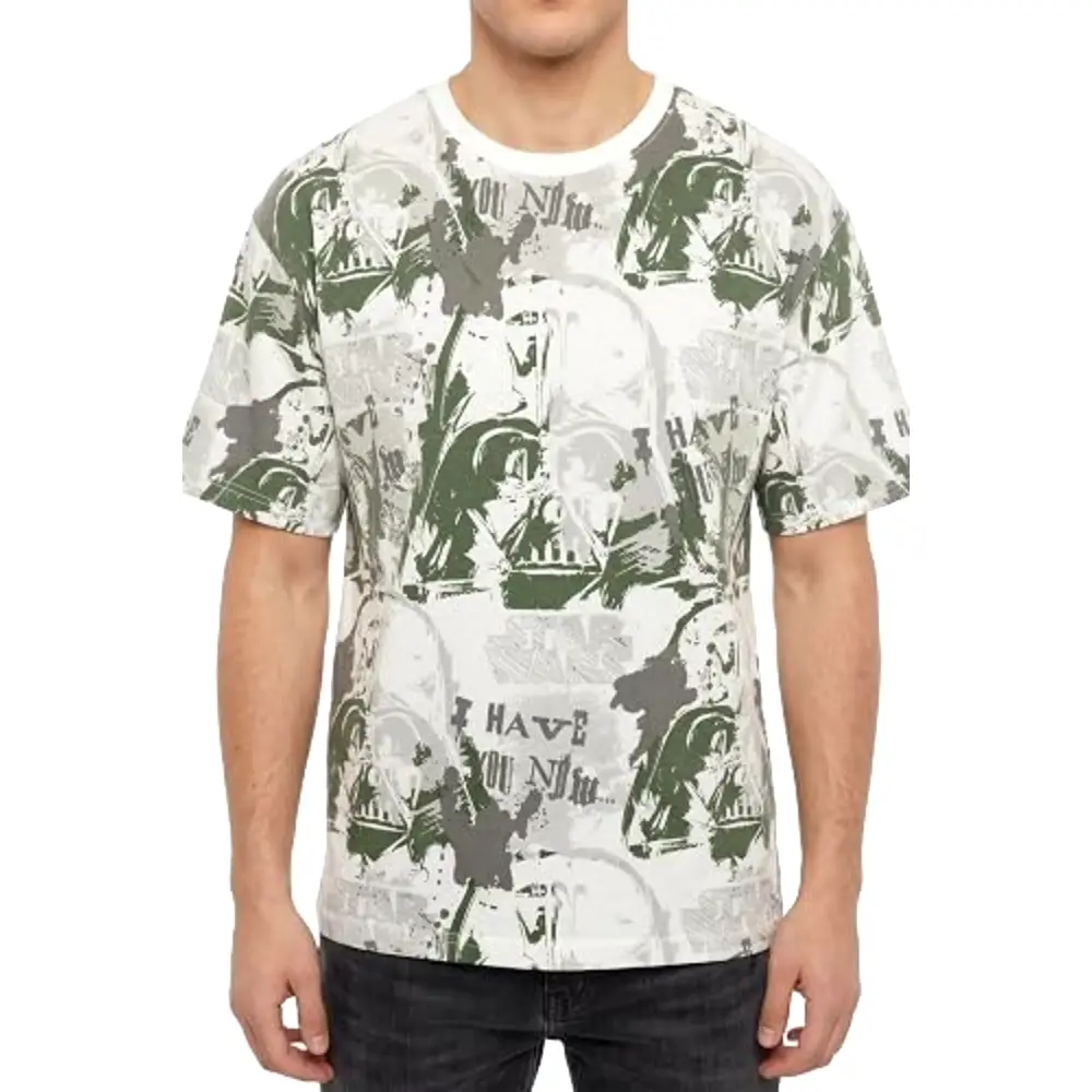 Disney Star Wars Darth Vader All-Over Print Men T-Shirt, 100 Percent Cotton, Crew Neck, Oversized Fit, Casual Wear, Size M, Off White - TU26193-M