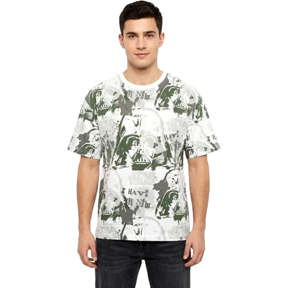 Disney Star Wars Darth Vader All-Over Print Men T-Shirt, 100 Percent Cotton, Crew Neck, Oversized Fit, Casual Wear, Size M, Off White - TU26193-M - Image 2