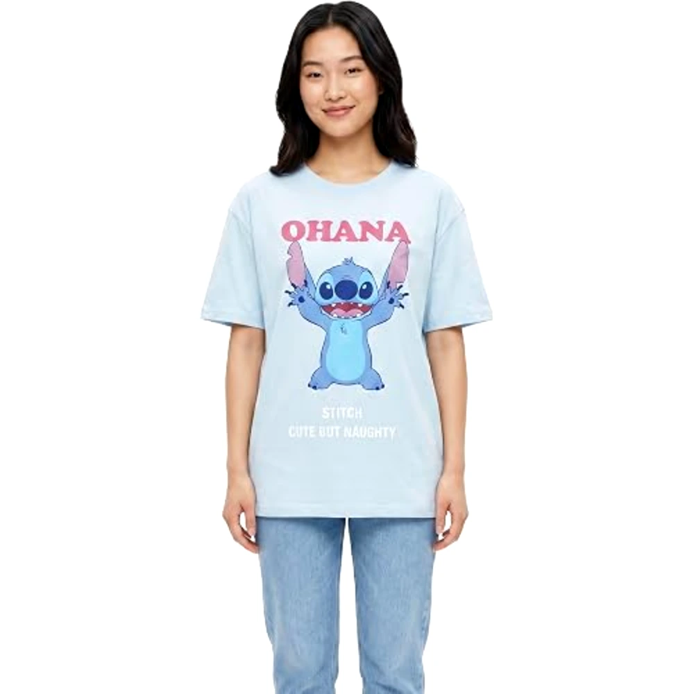 Disney Stitch Ohana Women Oversized Drop Shoulder T-Shirt, 100 Percent Cotton, Crew Neck Short Sleeve, Casual Wear, Size S, Blue - TU26272 - S - Image 3