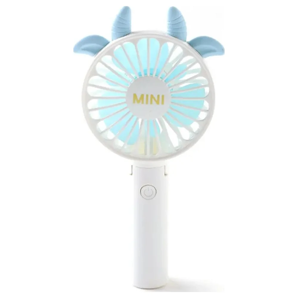 GulfDealz Rechargeable Handheld Mini Fan with Cattle Horn Design, 3 Speeds, Foldable Desk Stand and USB Charging, Blue - Image 5