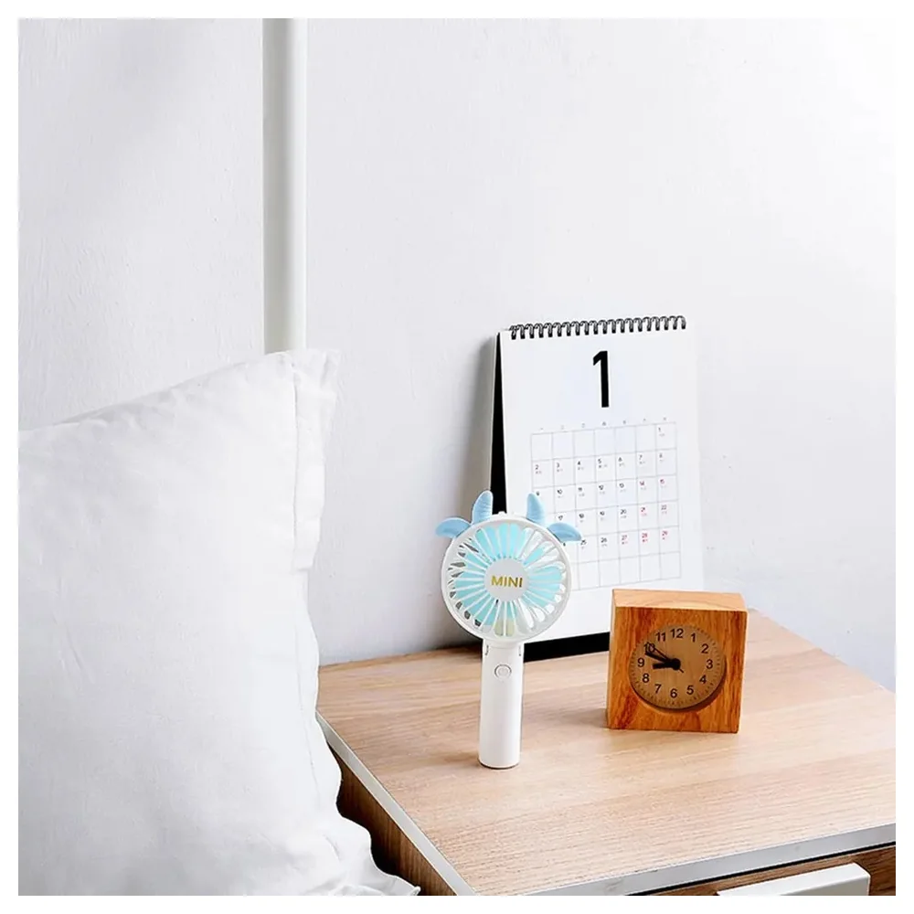 GulfDealz Rechargeable Handheld Mini Fan with Cattle Horn Design, 3 Speeds, Foldable Desk Stand and USB Charging, Blue - Image 6