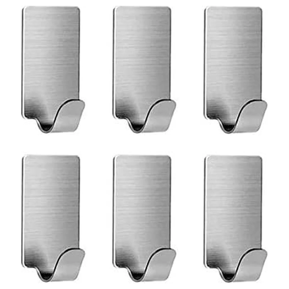 GulfDealz Self-Adhesive Stainless Steel Towel Hooks Pack of 6 - Brushed SUS304 Square Wall Hooks, Waterproof and Rust-Resistant for Bathroom and Kitchen