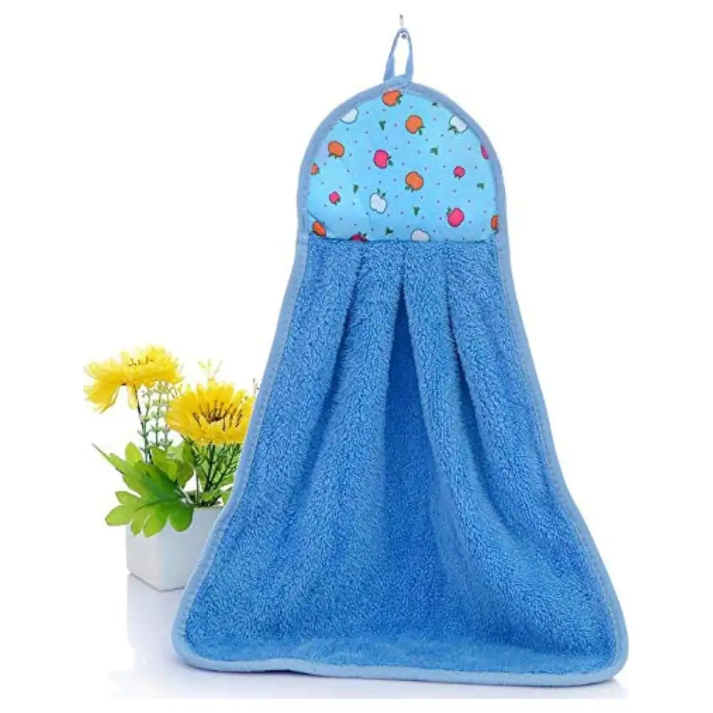 GulfDealz Thick Plush Hanging Hand Towel with Loop, Soft Absorbent Quick-Dry Kitchen and Bathroom Hand Towel with Fruit Print Top, Blue