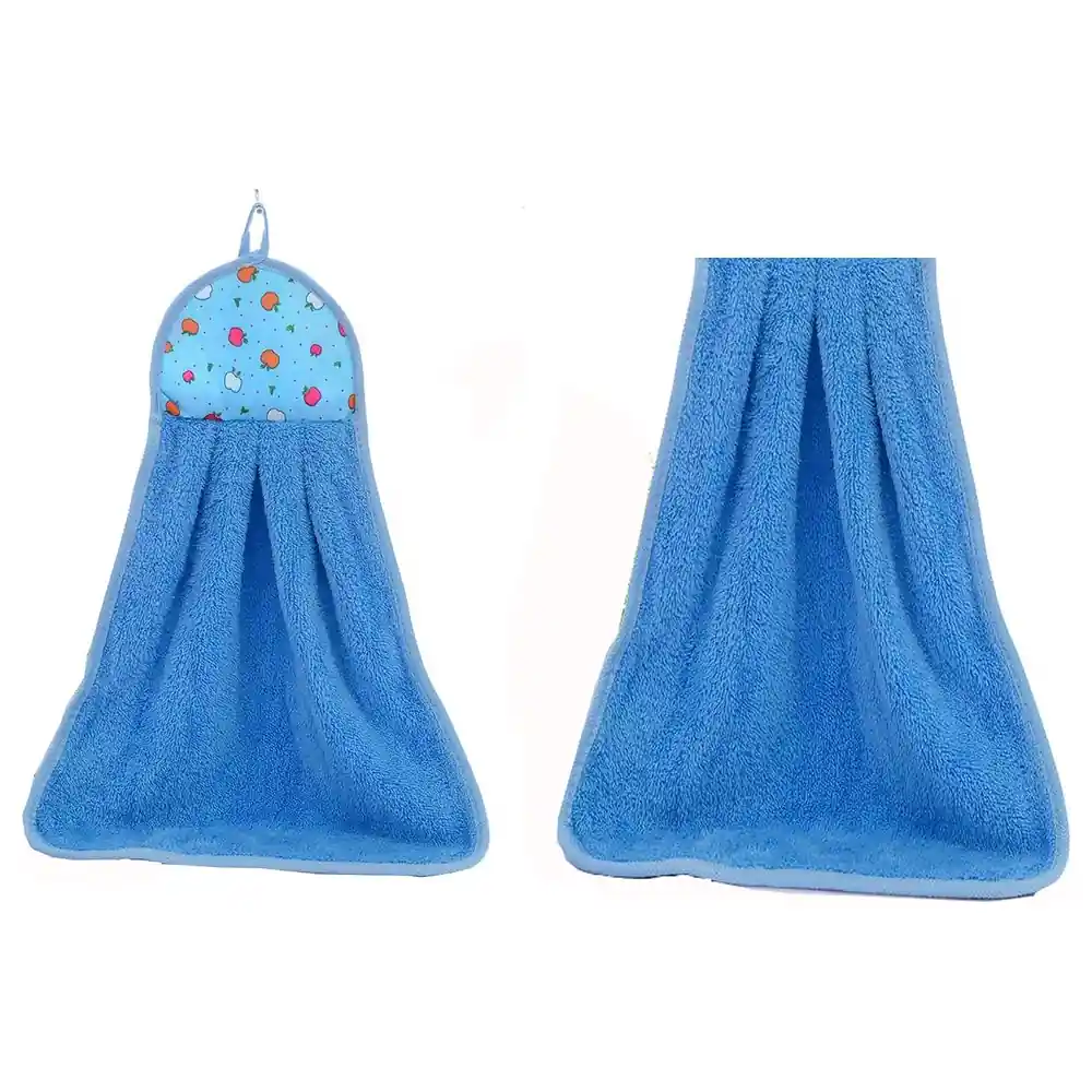 GulfDealz Thick Plush Hanging Hand Towel with Loop, Soft Absorbent Quick-Dry Kitchen and Bathroom Hand Towel with Fruit Print Top, Blue - Image 3