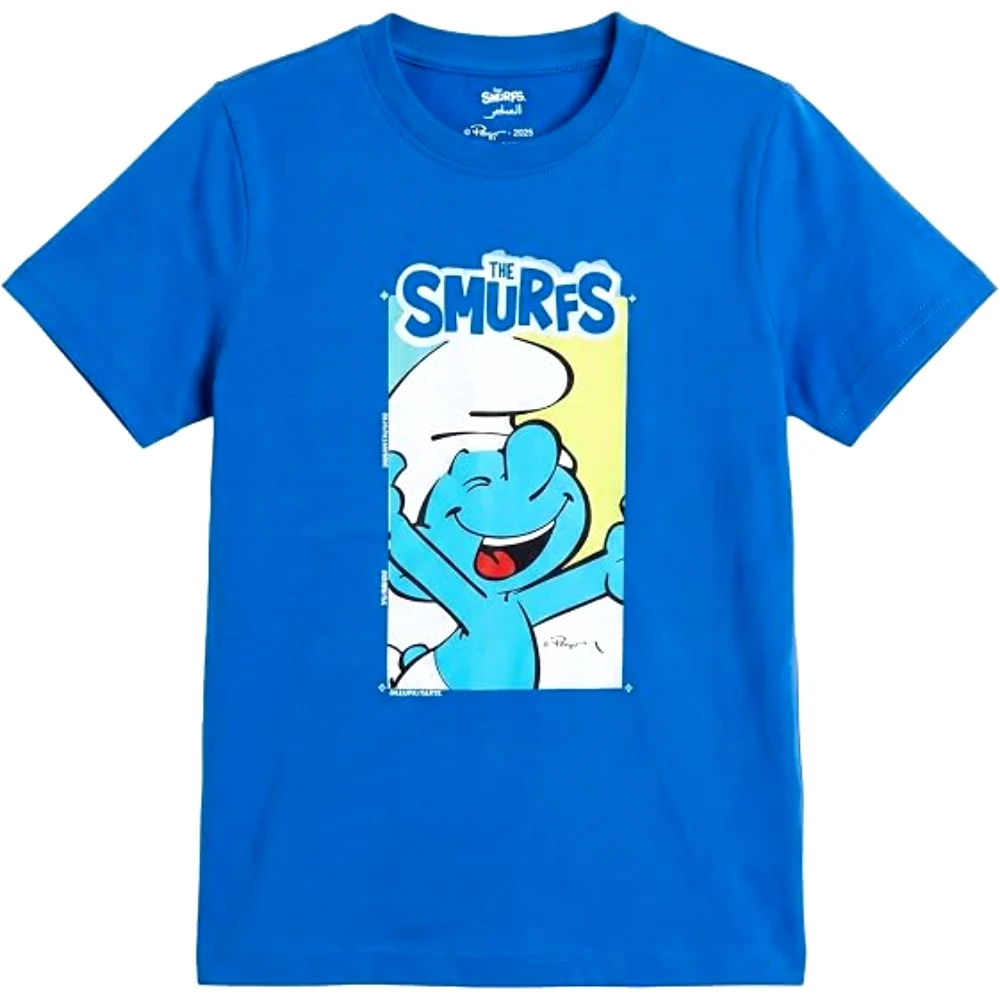The Smurfs Smurftastic Boys T-Shirt, 100 Percent Cotton, Crew Neck, Regular Fit, Casual Wear, 2-3 Years, Blue - TU25933-2-3